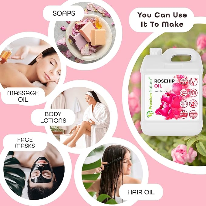 Rosehip Oil for Skin Face Body Hair Nails 16oz Cold Pressed Unrefined Rose Hip Seed Oils Moisturizing Facial Oils Bulk Aceite Rosa Mosqueta Puro 100 Organico Rose Oil For Face Oil For Dry Skin