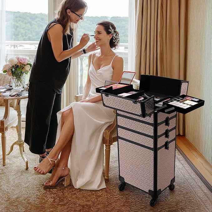 BYOOTIQUE Rolling Makeup Train Case 4in1 Professional Travel Art Deco Graphite
