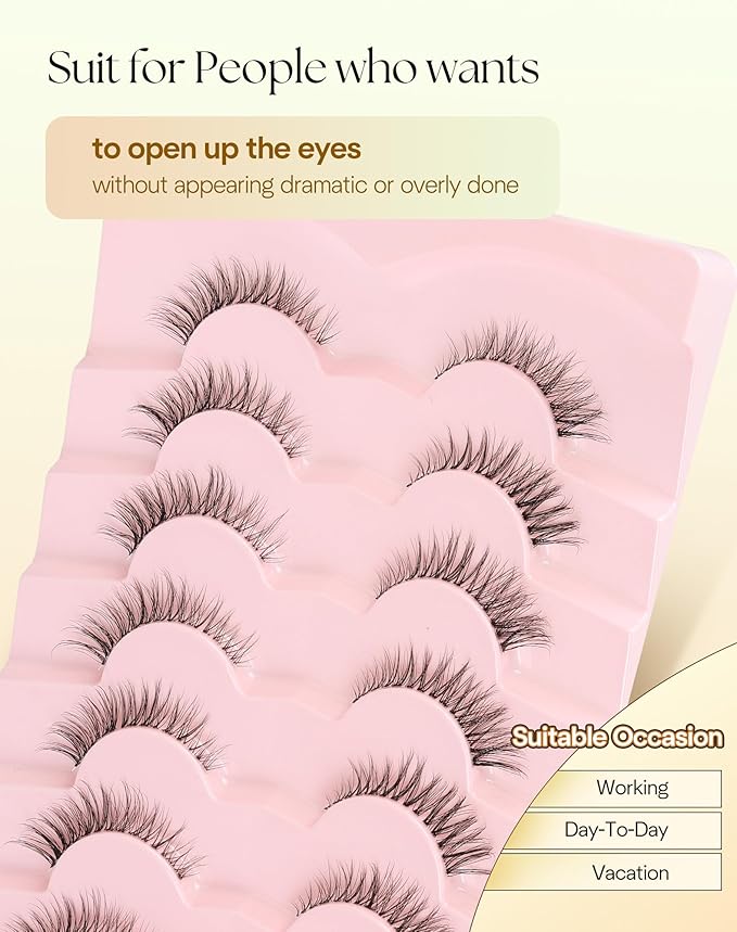 Cat Eye Lashes Wispy 12MM Eyelashes Natural Look C Curl Lash Strips with 0.1MM Clear Band 3D Volume False Lashes Pack ChirpyLuna Fake Eyelashes 7 Pair