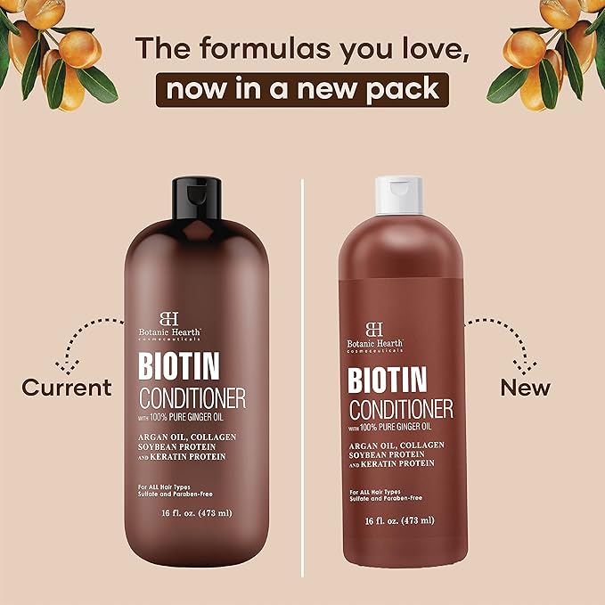 Botanic Hearth Biotin Conditioner With Ginger Oil & Keratin | For Hair Growth |With Turmeric Extract, Argan Oil, Tea Tree Oil & Vitamin E | Sulphate & Paraben Free | 16 Fl Oz