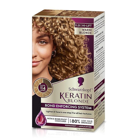 Schwarzkopf Keratin Blonde Hair Dye, 11.51 Warm Blonde, Professional Quality Hi-Lift Permanent Hair Color, Bond Enforcing System Helps Prevent Breakage* Pre-Color Serum & Conditioner Included