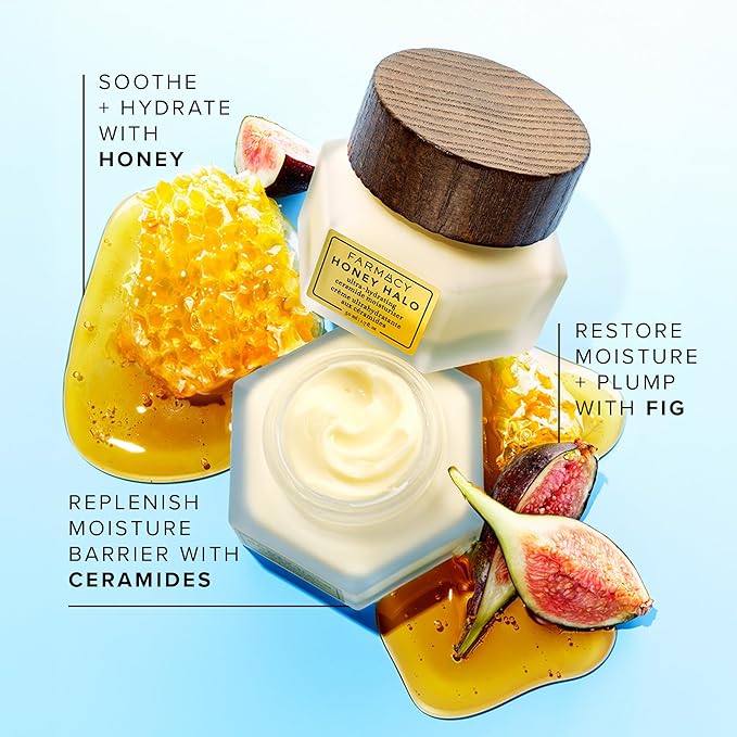 Farmacy Ceramide Face Moisturizer - Honey Halo Hydrating Facial Moisturizer for Dry Skin - Plumps, Soothes + Restores Skin with Potent Ceramides + Buckwheat Honey for a Dewy, Healthy Glow (9ml)
