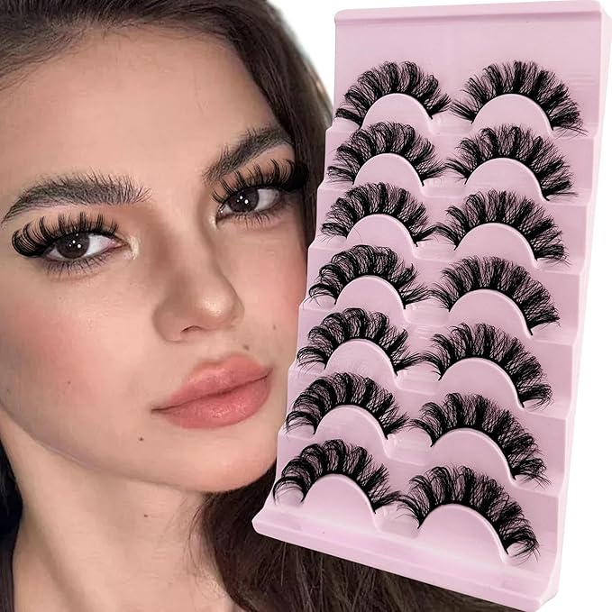 Mink Lashes Fluffy D Curl Russian Strip Lashes Wispy Lash Natural Look NINGLASH 11-17mm 3D False Eyelashes Volume 7 Pairs Short Fake Eyelash Pack