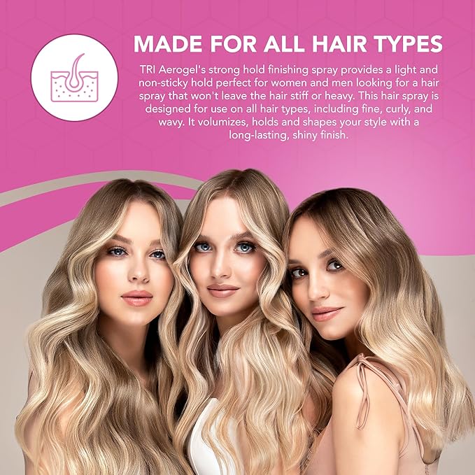 TRIDESIGN Aerogel Hairspray - Strong Hold Hair Finishing Spray for Volumizing & Control, Flexible Styling for All Hair Types, Non-Sticky and Scented - For Women and Men - Pack of 2 (10.5 Oz)