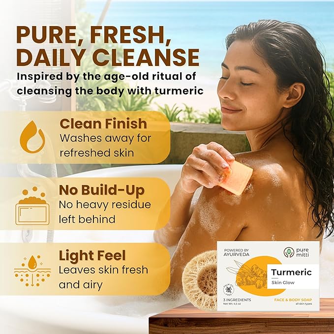 Turmeric Face, Body Bar Soap 4.5 oz | Herbal Cleansing Bar with Coconut Oil, Castor Oil | Gentle Bath Soaps for Face Wash, Body Wash | Turmeric Soap for Daily Use, All Skin Types
