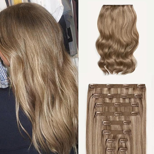 Luxy 100% Remy Human Hair, Classic 160g Clip-In Hair Extensions - 10 Wefts Multi-Dimensional Color for Natural Blending, Adds Volume & Length, Easy Apply & Remove 20" Dimensional Natural Blonde