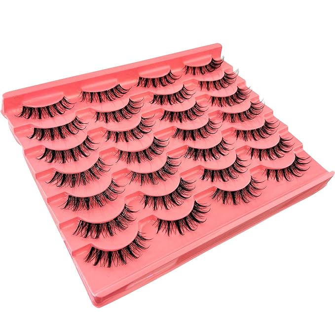 Manga Lashes Yasnai Wispy Natural Look Lashes Anime False Eyelashes Cat Eye Volume Lashes Fake Lashes 13mm Spiky Korean Japanese Asian Cosplay 3D Eye Lashes 7 Pairs Pack