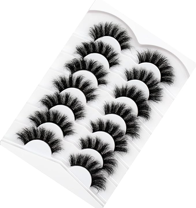 Pooplunch False Eyelashes Cat Eye Lash Volume Wispy Dramatic Fake Eyelash 8D Faux Mink Strip Lashes 7 Pairs Pack