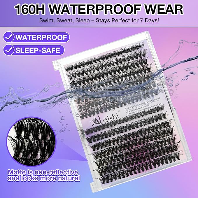 Lash Clusters Kit, DIY Cluster Eyelash Extensions 9‑16mm, 40D+50D, 280pcs Fluffy D Curl Natural Lashes with Bond & Seal,Remover,Tweezers,Brush–Fake Cat Eye Wispy Individual Clusters
