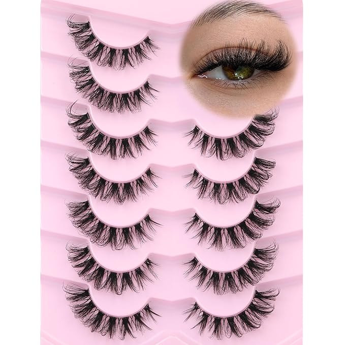 False Lashes Natural Look Fake Eyelashes Wispy Cat Eye Lashes Clear Band False Eyelashes 16MM Faux Mink Lashes Pack 7 Pairs by Ruairie