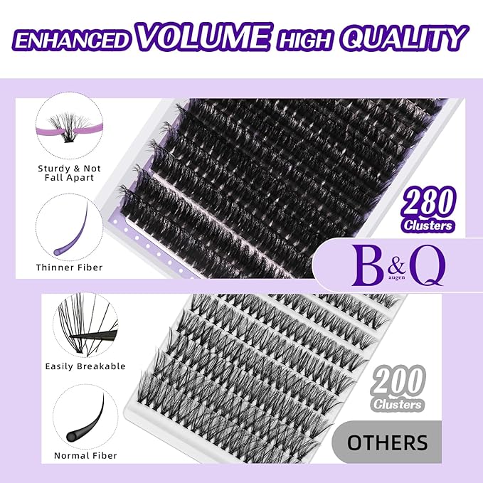 B&Qaugen Lash Clusters 3D Thick Eyelash Clusters 280pcs Cluster Eyelash Extensions 10-18mm 100D Wispy Individual Lashes Volume Lash Clusters DIY Lash Extensions at Home (100D-MIX10-18mm), Black