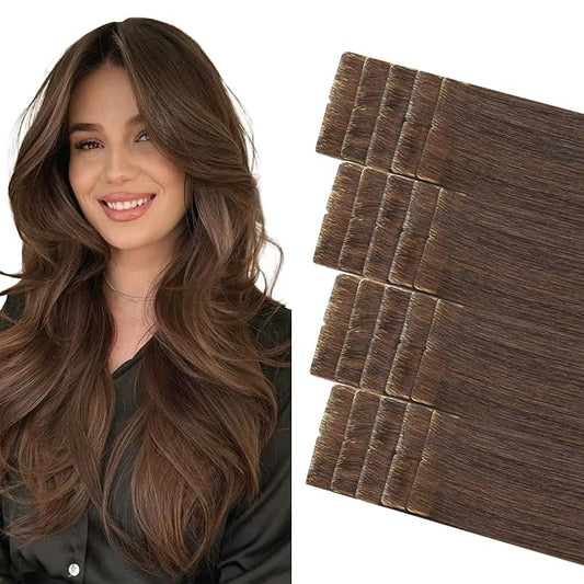 COOKAYU Invisible Tape in Human Hair Extensions, Medium Brown Injected Tape ins Real Human Hair Seamless Extensions 20pcs 45g 20Inch