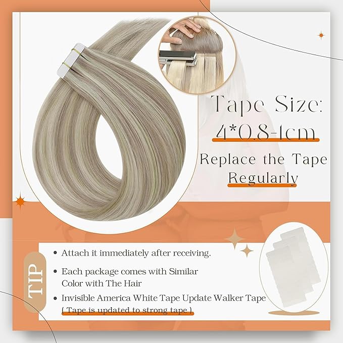 Full Shine Remy Tape in Hair Extensions 22Inch Double Sided Tape in Extensions Seamless Skin Weft Silky Straight Real Human Hair Extension Piano Color 18/613 Extension 50G 20Pcs Adhesive Tapes