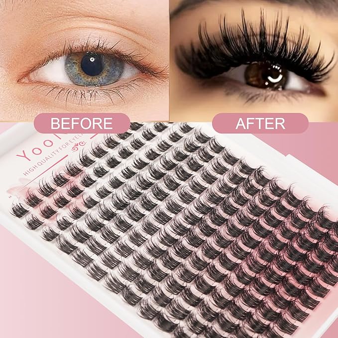 Lash Clusters 168 PCS 10-16mm Thick Eyelash Clusters D Curl Fluffy Cluster Eyelash Extensions Natural Cluster Lashes Reusable Volume Lashes Extension with Clear Lashes Band (QC-10-16mm-168PCS)