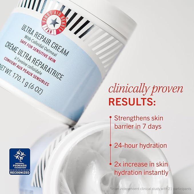 First Aid Beauty Ultra Repair Cream Intense Hydration Moisturiser for Face and Body – Rich Whipped Texture For Immediate Skin Hydration, 170.1g