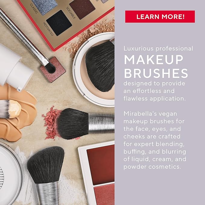 Mirabella Fan Brush, Premium Professional Makeup Brush Collection, Cruelty-Free Synthetic Bristle Brush with Hand-Sculpted Brushed Aluminum Handle, Luxury Blending Brush for Makeup