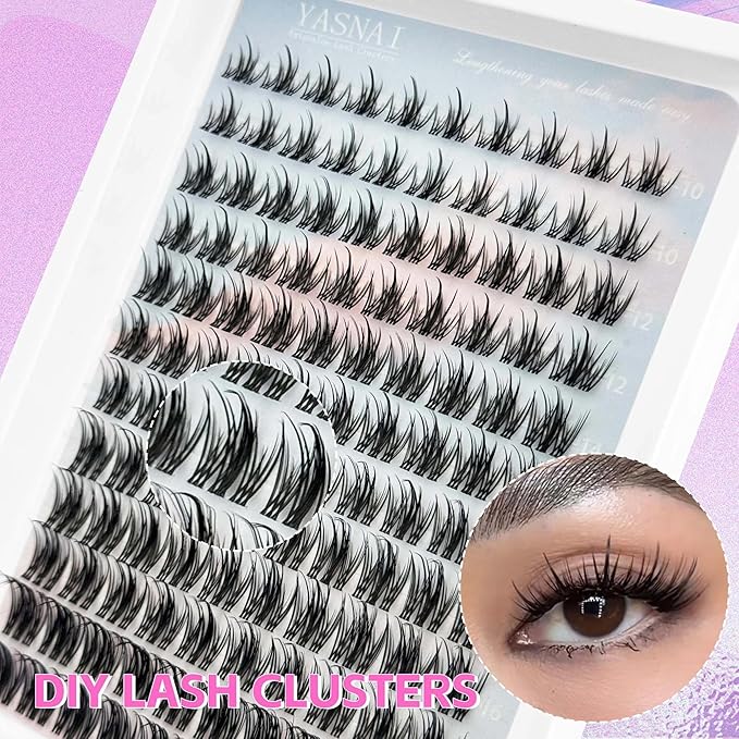 Natural Lash Clusters Fairy Wispy Manga Lash Extensions YASNAI Cluster C Curl Individual Lashes 10-18MM 120pcs, Spiky Anime Lashes Eye Lash Clusters Ultra-Thin Clear Lash Band