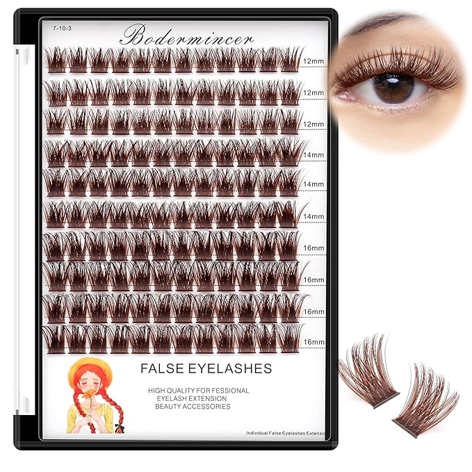 Bodermincer Lash Clusters D Curl Black/Brown/Colored Lashes 10-12-14/12-14-16/16-18-20mm Mixed Lash Clusters Kit For Beginner (M01-Dark Brown-12-14-16mm MIX)