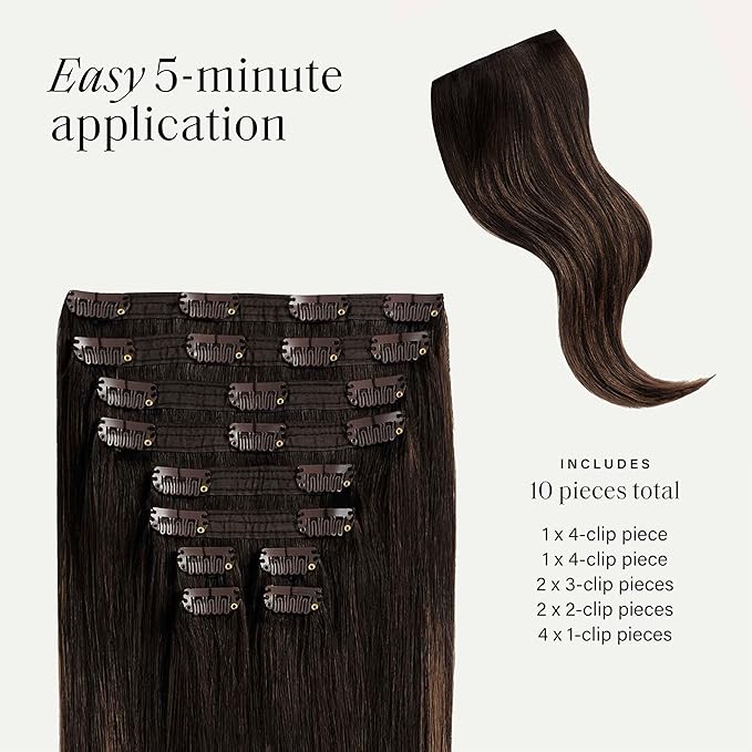 Luxy 100% Remy Human Hair, Classic 160g Clip-In Hair Extensions - 10 Wefts Multi-Dimensional Color for Natural Blending, Adds Volume & Length, Easy Apply & Remove 20" Mocha Brown Balayage