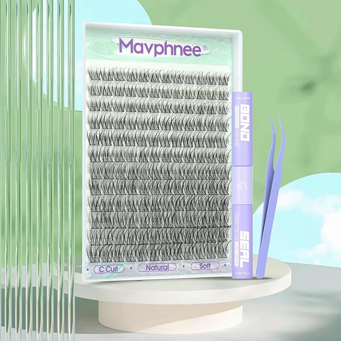Mavphnee Natural Lash Clusters Kit C-Curly DIY Lash Extensions Kit 10-16MM Wispy Cluster Eyelash Extensions Kit Waterproof Lash Bond and Seal Kit 144PCS Your-Home-Lash-Salon Lash Kit