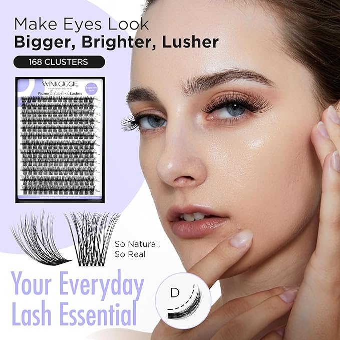 Lash Clusters D Curl Individual Lashes, 168 Pcs Cluster Eyelash Extensions 0.07mm 10-16mm Mixed DIY Lash Clusters Reusable Super Thin Black Band Eyelashes at Home (Twin Flowers 703D)