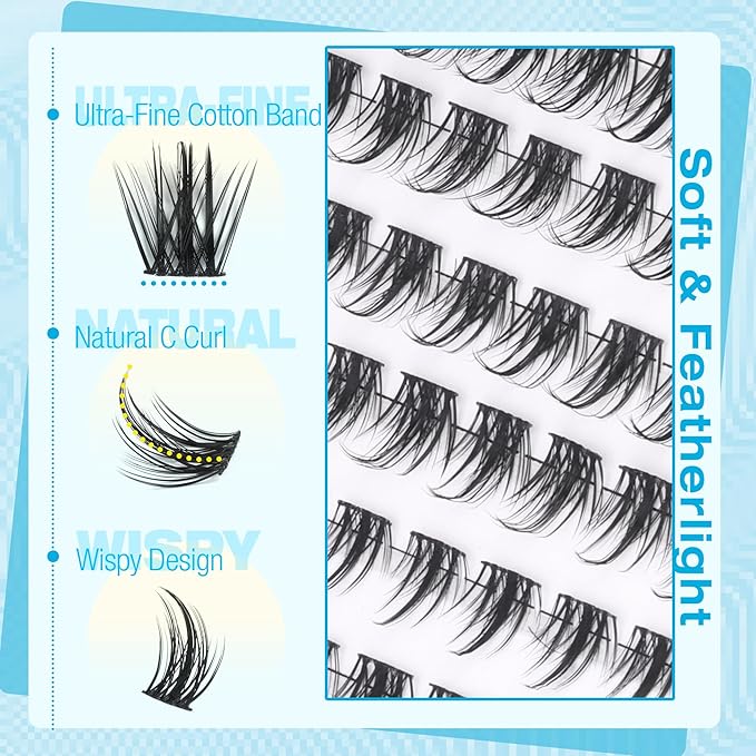 Mavphnee Wispy Lash Clusters Natural Eyelash Clusters Spiky Individual Lashes Manga Lash Extensions Anime Cluster Lashes Fairy Cluster Eyelash Extensions 8-16MM 144 Pcs DIY Lash Pack for Clean Makeup