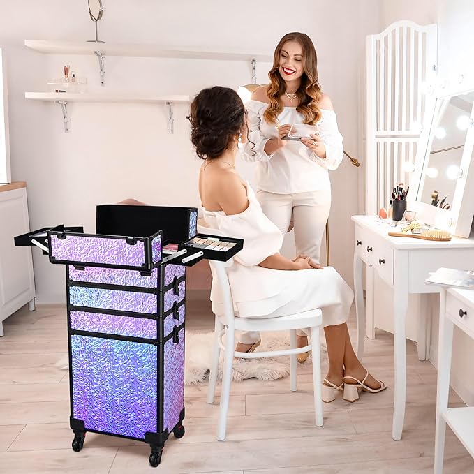 BYOOTIQUE Makeup Train Case Kit with Cube Case Cosmetic Organizer Mermaid Purple