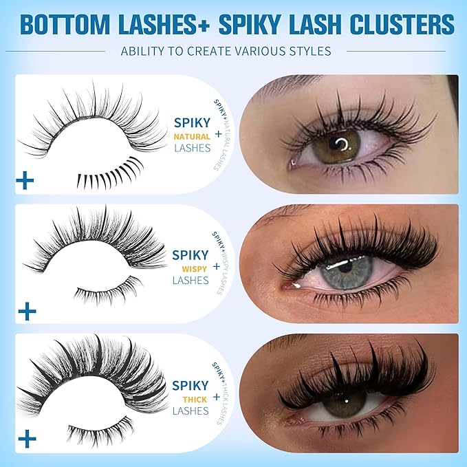 TNFVLONEINS Lash Clusters with Spikes Bottom Eyelash Clusters 776PCS Wispy Clusters Eyelash Extensions Manga Individual Lashes Natural Lash Extension DIY Cluster Lashes Pack