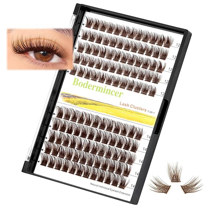 Bodermincer 120 Clusters 10mm+12mm/12mm+14mm/14mm+16mm Mixed Wide Cluster False Eyelash Individual Cluster EyeLashes Grafting Fake False Eyelashes Eyelash Extension (Brown 12mm+14mm Mixed)