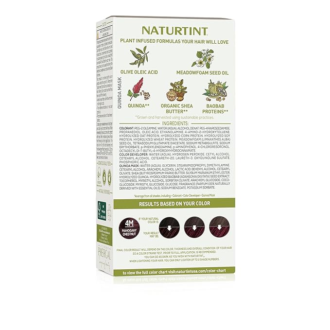 Naturtint 4M Mahogany Chestnut Permanent Hair Color (Pack of 1), Ammonia Free, Vegan, Cruelty Free, up to 100% Gray Coverage, Long Lasting Results (Packaging may vary)