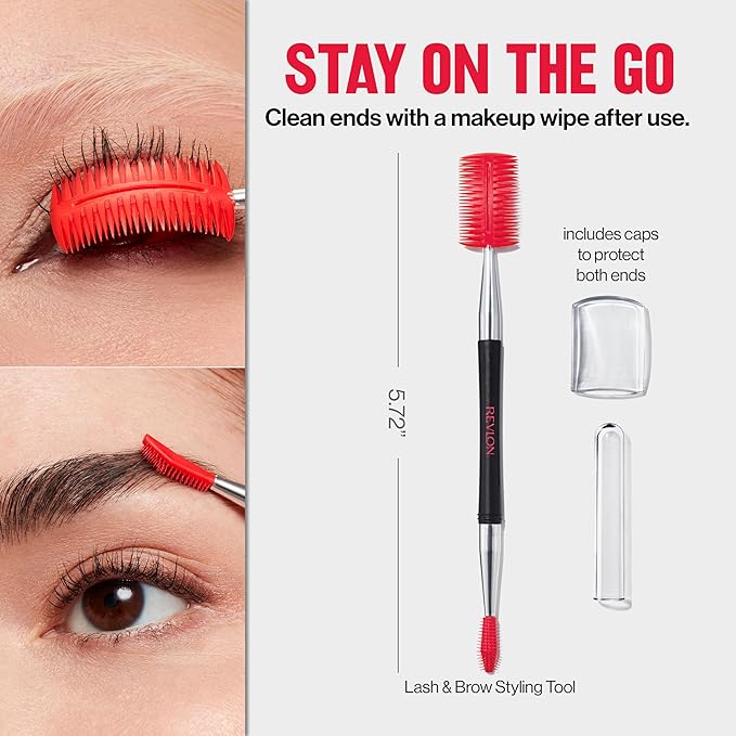 Revlon Lash & Brow Styling Tool, Dual Ended Eyelash Separator & Eyebrow Brush Spoolie, Works with Mascara, Stocking Stuffer for Women, 1 count