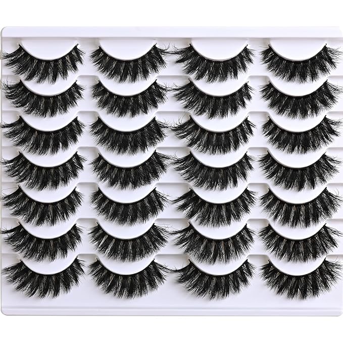 Mink Lashes Fluffy Wispy Eyelashes 14 Pairs Natural Cat Eye Lashes Strips 7-14mm False Strip Eyelash Pack Short Volume Fake Lash Full Small Black Cateye Pestañas Postizas