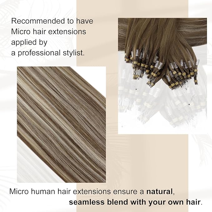 Full Shine Remy Micro Hair Extensions Human Hair Color 6/60/6 Brown And Blonde Microbeads Human Hair Extensions 14Inch Prebonded Hair Extensions Real Remy Human Hair 50Gram Natural Hair Extensions