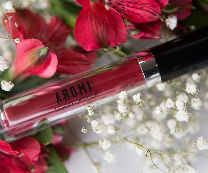 Aromi Matte Liquid Lipstick | Long-Lasting, Dark Red, Maroon Lip Color with Blue Undertones, Smudge Proof, Waterproof, Vegan Makeup (Power Red)