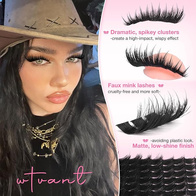Lash Clusters Manga Eyelash Clusters Fluffy Eyelash Clusters Extensions 200D Thick Individual Lash Clusters with Spikes 10-18mm Lash Extensions Volume False Eyelashes Reusable Lashes Full Look
