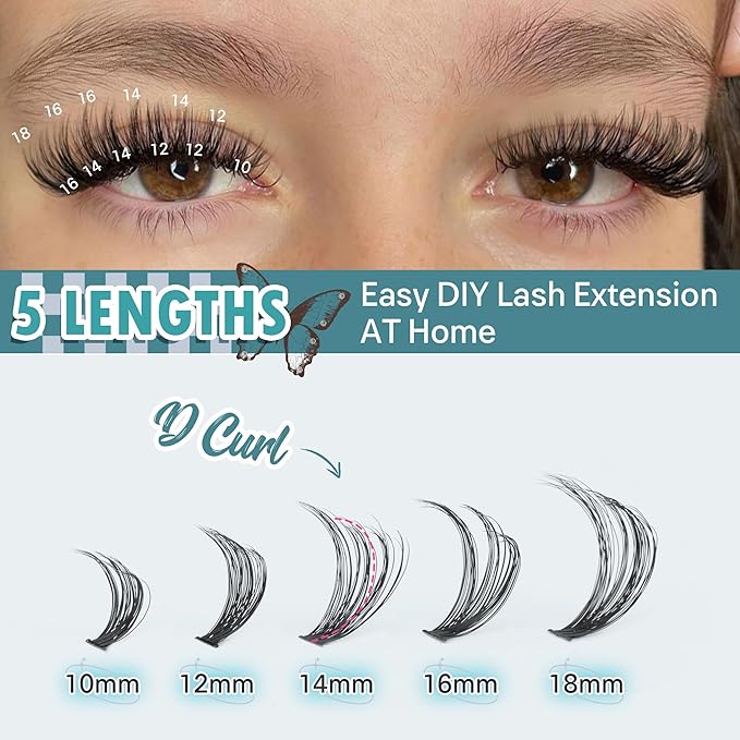 Individual Cluster Lashes 40D+50D 320 Clusters Lash Extension 10-18MIX False Eyelash Clusters Natural Fluffy Individual Eyelashes Extensions DIY at Home by TOOCHUNAG
