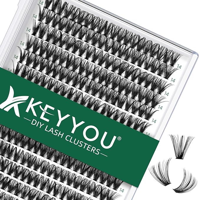 Lash Clusters 300pcs Individual Lashes 40D 0.07C Curl 14mm DIY Eyelash Extension KEYYOU Large Tray Volume Soft&Natural Cluster Lashes(40D-0.07C,14）