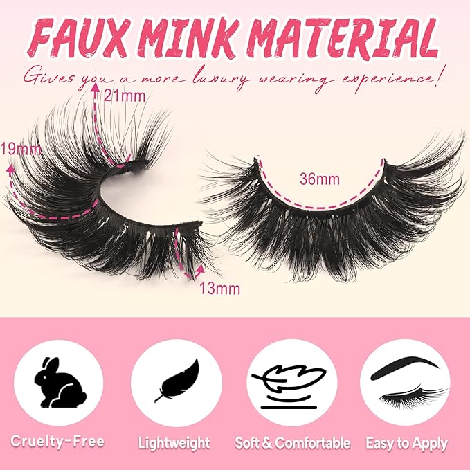 Ahrikiss Lashes Fluffy False Eyelashes 5D Volume Fake Lashes That Look Like Extensions 10 Pairs Soft Thick Strip Lashes Wispy Faux Mink Lashes (D15)