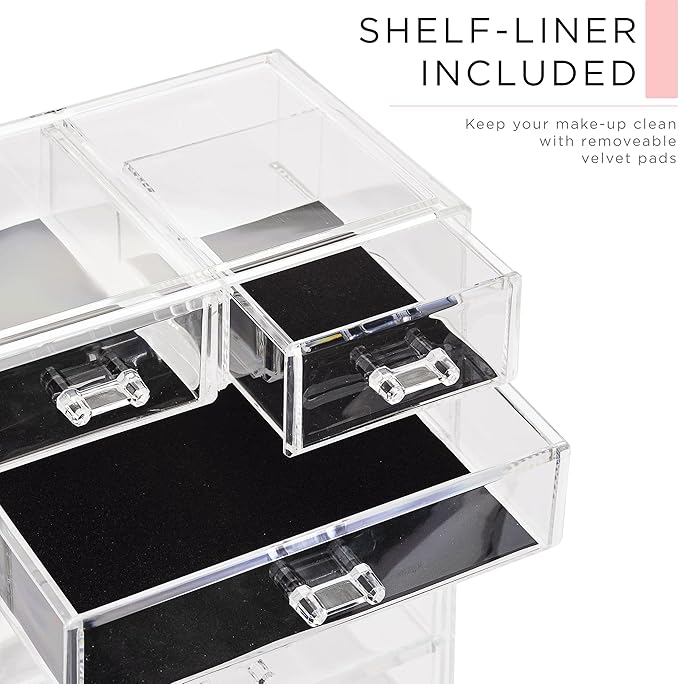Sorbus Acrylic Makeup Organizer Set, 6-Drawer Vanity & Countertop Cosmetic Storage with Small & Wide Compartments, Clear Makeup Storage for Brushes, Lipsticks, Jewelry – Holiday Gift for Women & Teens