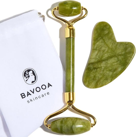 R.E.M Spring Jade Roller and Gua Sha - Spa Grade Face Roller Massager and Gua Sha Massage Tool Set. 100% Authentic Jade Stone. Reduces Puffiness, Wrinkles and Reveals Your Natural Glow