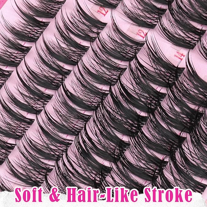 Anime Lash Clusters Fairy Eyelash Clusters Spiky Lash Extensions Natural Lash Clusters Manga C-Curly Individual Lashes Fluffy Wispy Lash Hack Clear Band Cluster Eyelash Extensions (108Pcs, 10-16MM)