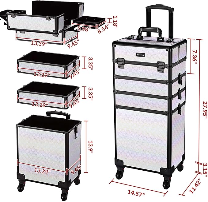 BYOOTIQUE Rolling Makeup Train Case w/Cube Case Cosmetic Organizer ForgetMeNot