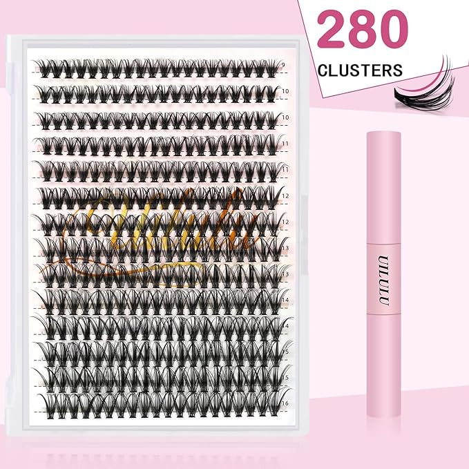 Lash Clusters Kit for DIY Lash Extension at Home, 30D False Eyelashes Set with Bond and Seal, Remover, Tweezers, D Curl Wispy Individual Clusters Eye Lash Extensions Kit (30D DIY Lash Kit)