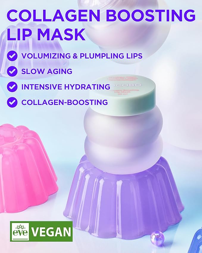 TOCOBO Collagen Boosting Lip Mask – Korean Overnight Lip Plumper Treatment with Fermented Collagen, Olive Oil & Lavender – Hydrating, Plumping, Exfoliating Balm for Smooth, Elastic Lips, 0.5 oz.