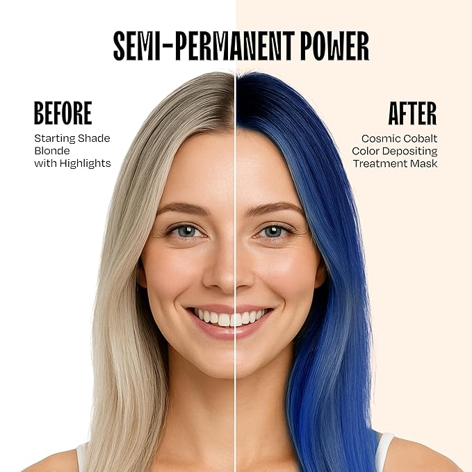 Overtone Semi Permanent Hair Color Conditioner, Extreme Blue is Cosmic Cobalt, 8 oz, Nourishing, Damage-Free, Color Depositing Mask for All Hair Types with Shea Butter & Coconut Oil, Vegan