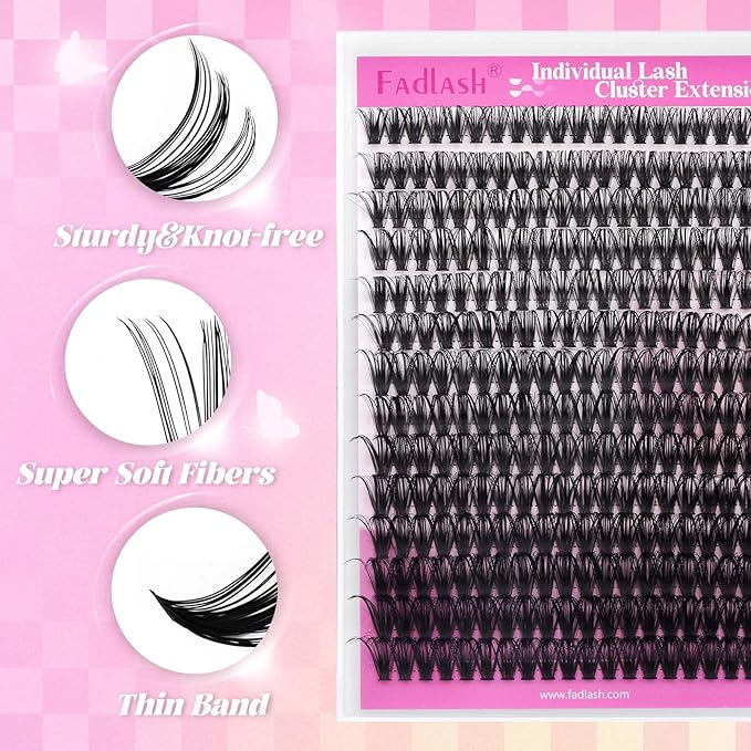 FADLASH DIY Lash Extension Kit Individual Lashes Cluster D Curl Eyelash Extension Kit D Curl Lash Clusters Lash Applicator Tool for Self Application at Home(KIT 50D-D-12-18mm)