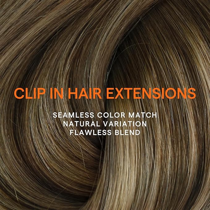 Full Shine Clip in Hair Extensions Balayage Medium Brown to Honey Blonde Hair Extensions Clip in Human Hair for Short Bob for Short Thin Hair 12 Inch 95 G 7 Pcs