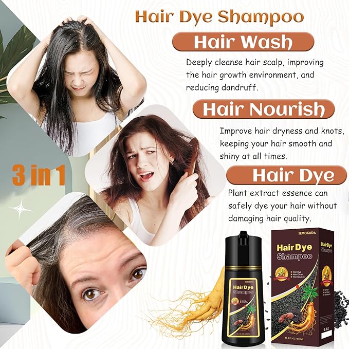 Chestnut Brown Hair Dye Shampoo, Instant Hair Dye for Men & Women, Long lasting Color SHampoo Hair Dye for All Hair Types, Esay to Use Shampoo Para Canas 16.9 Fl Oz (Chestnut brown)
