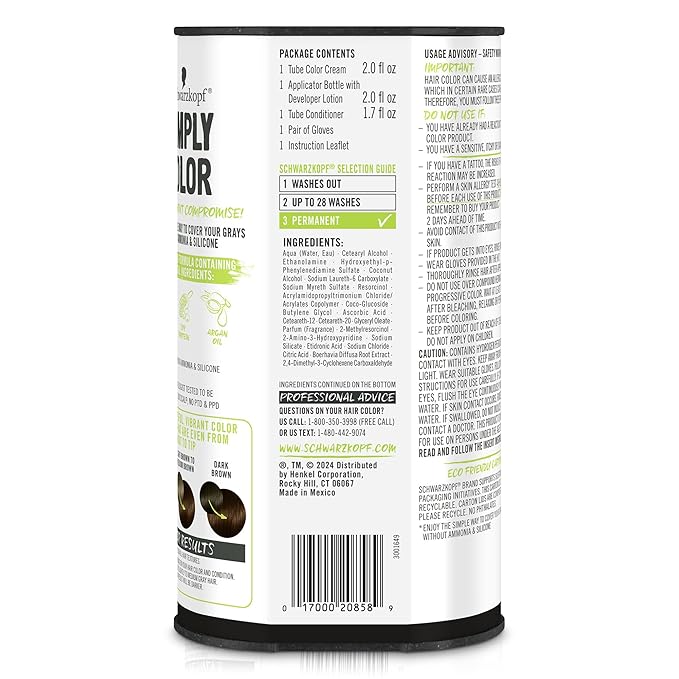 Schwarzkopf Simply Color Permanent Hair Dye, 3.65 Dark Chocolate, Long-Lasting with Nourishing Ingredients, No Ammonia or Silicone, All Hair Types