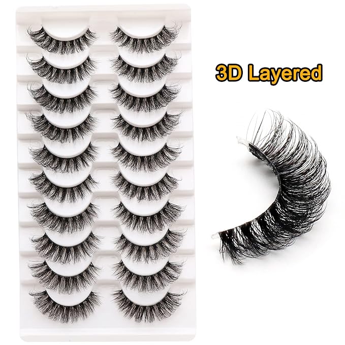 Veleasha Russian Strip Lashes with Clear Band Looks Like Eyelash Extensions D Curl Lash Strips 10 Pairs Pack (DT05)